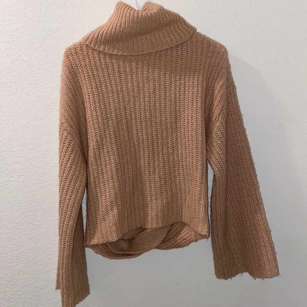 Kendall and Kylie sweater turtle neck wide sleeve open back twist sweater